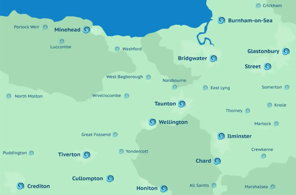 Septic tank emptying in Somerset & North Devon Service Area Map